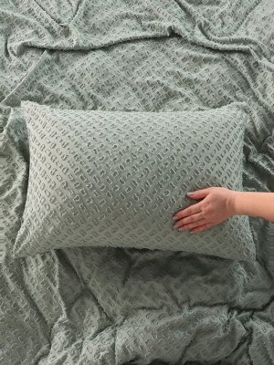 Постельное бельё 1.5 спальное, «Тафтинг квадрат», ручная работа, 143x215 см,150x230 см,50x70 см-2 шт., зелёное, 110 г/м²
