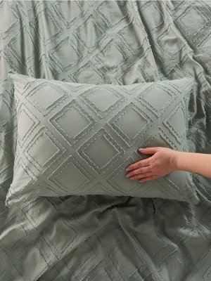 Постельное бельё 1.5 спальное, «Тафтинг ромб», ручная работа, 143x215 см,150x230 см,50x70 см-2 шт., зелёное, 110 г/м²