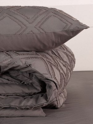 Постельное бельё 1.5 спальное, «Тафтинг ромб», ручная работа, 143x215 см,150x230 см,50x70 см-2 шт., серое, 110 г/м²