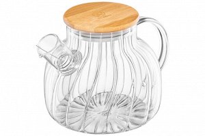 Чайник Crystal Glass 1 л с ситом и бамбуковой крышкой, стекло, 20x14x13 см