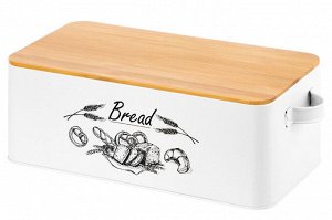 Хлебница с бамбуковой крышкой-доской "BREAD", белая, 38x18x12.5 см