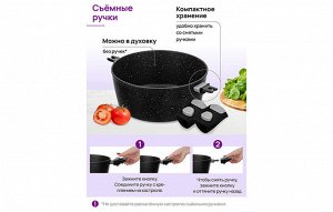 Кастрюля FIERRA 4 л с крышкой "Черный мрамор", диаметр 25 см