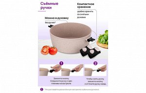 Кастрюля FIERRA 4 л с крышкой "Бежевый мрамор", диаметр 25 см, размеры 40x25,5x17 см