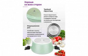 Кастрюля FIERRA 4 л с крышкой "Зеленый мрамор", диаметр 25 см, размеры 40x25,5x17 см