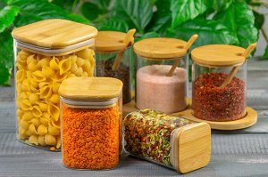 Банка для хранения 1,1 л с бамбуковой крышкой и силиконовой прокладкой, стекло, 10x10x15,5 см "Crystal Glass"