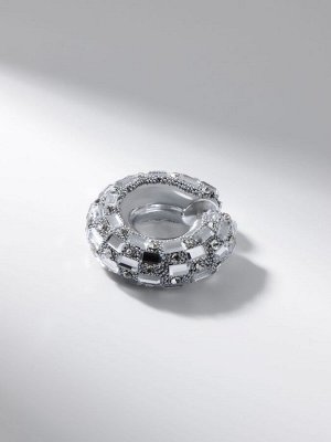 Серьги каффы «Бублик», крупные стразы, белые в серебре