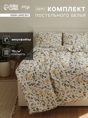 Комплект постельного белья LoveLife евро "Полевые цветы" 200х217см, 220х240см, 50х70см-2 шт, микрофайбер, 100% п/э