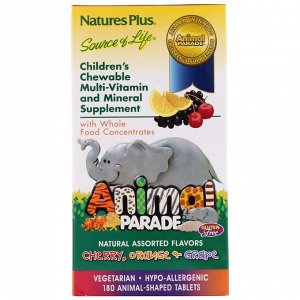 Nature's Plus, Animal Parade, жевательные таблетки для детей с мультивитаминами и минералами, несколько вкусов, 180 животных