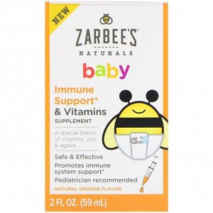 Zarbee's, Baby, Поддержка иммунитета и витамины, Вкус апельсина, 2 fl oz(59 ml)