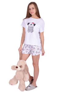 Женская пижама ЖП 022 (белый + собаки)