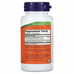 Гинкго билоба NOW Ginkgo Biloba 60мг - 60 капс