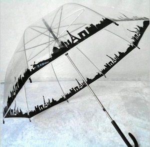 Прозрачный зонт-трость в стиле Ретро с кантом "Город"