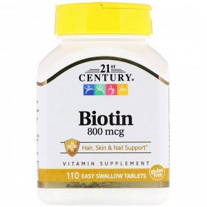21st Century, Биотин, 800 мкг, 110 легкопроглатываемые таблетки
