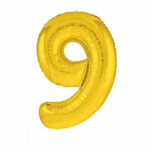 Шар фольгированный 40" "Цифра 9", цвет золотой, Slim