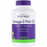 Natrol, Рыбий жир омега-3, натуральный лимонный вкус, 1000 мг, 150 мягких таблеток