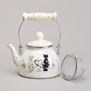 Эмалированный чайник AGNESS "Lavender Cats" с нержавеющим фильтром, 1,1 л — стиль и уют вашей кухни, 1 шт.