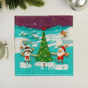 Салфетки бумажные «Дед Мороз и Снеговик у ёлки», 33х33 см, набор 20 шт.