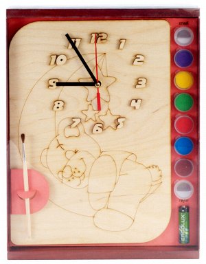 Часы с циферблатом под роспись "Мишутка" с красками арт.ДНИ112 /20