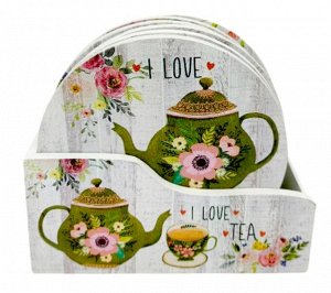 Набор подставок под горячее из дерева 6 штук с держателем TEA