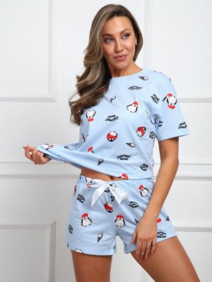 Пижама женская Пингвинчики (голубые)
