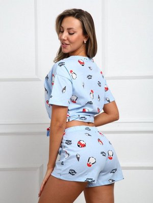 Пижама женская Пингвинчики (голубые)