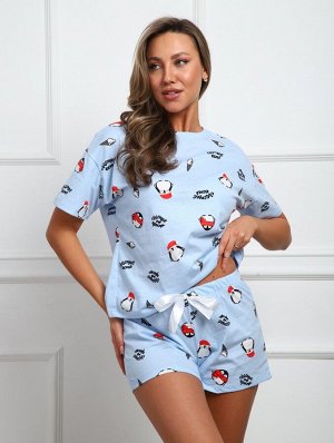 Пижама женская Пингвинчики (голубые)