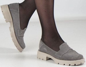 Туфли женские серые из натурального велюра