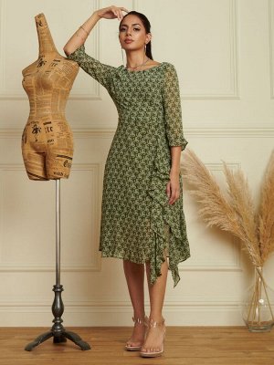 Платье миди Jolie Moi с цветочным шифоновым подолом и оборкой
