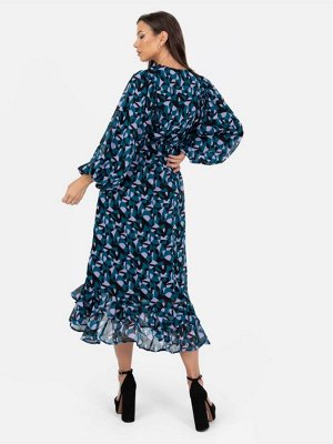 Платье миди Lovedrobe Blue с принтом и оборками