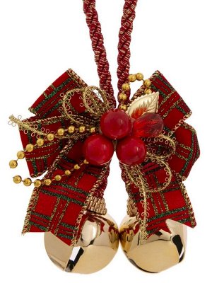 Новогоднее подвесное елочное украшение Золотые бубенцы с красным Бантиком 10