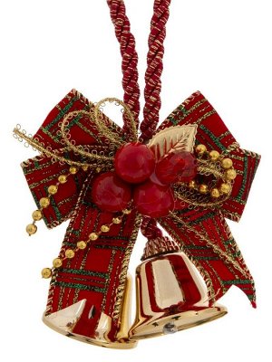 Новогоднее подвесное елочное украшение Золотые колокольчики с красным Бантиком 10