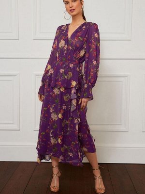 Платье-миди Preen Purple Floral Stripes с запахом