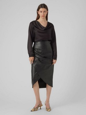 Юбка миди из искусственной кожи со сборками и запахом VERO MODA