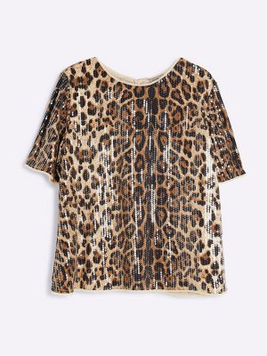 Футболка River Island Plus с леопардовым принтом и пайетками