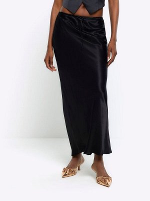 Черная юбка River Island с завязкой на талии и косым кроем
