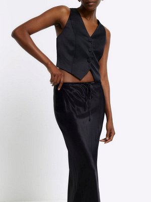 Черная юбка River Island с завязкой на талии и косым кроем