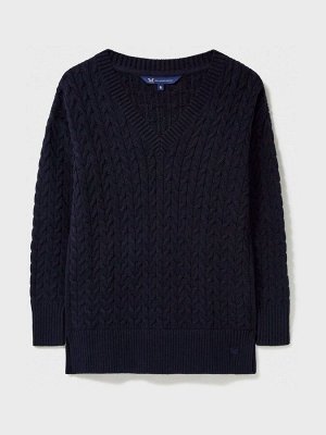 Crew Clothing Edna Длинный джемпер с V-образным вырезом и косой вязкой