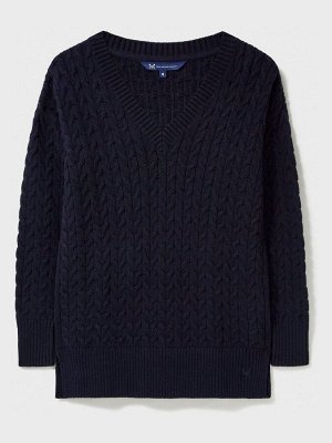 Crew Clothing Edna Длинный джемпер с V-образным вырезом и косой вязкой