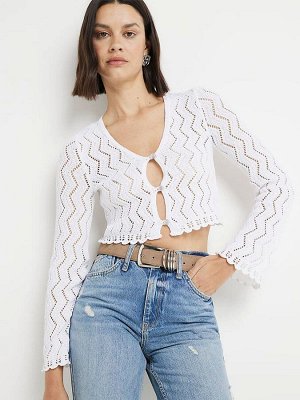 Белый - River Island вязаный крючком кардиган на пуговицах
