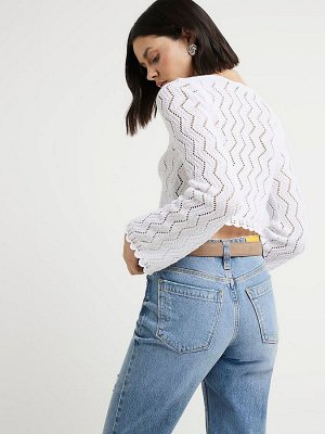 Белый - River Island вязаный крючком кардиган на пуговицах