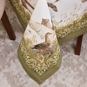Скатерть "Охота" 140x180 см, 100% хлопок, зеленая, твил с пропиткой, 1 шт.