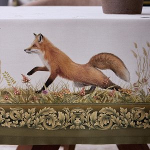 Скатерть "Охота" 110x140 см, 100% хлопок, зеленая, твил с пропиткой, 1 шт.