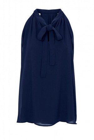 Топ, синий бренд  Heine  Женственная блузка из шифона с американской проймой и узким воротником-стойкой с завязками. Свободная обрамляющая фигуру форма и расклешенный кант. Мягкий шифон из 100% полиэс