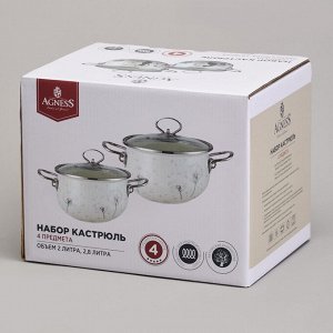 Эмалированные кастрюли DANDELION, 4 предмета, 2.0/2.8 л, диаметры 18/20 см, 1 шт.