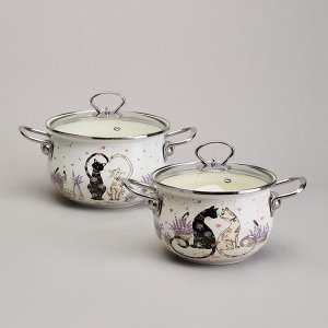 Набор эмалированных кастрюль "Lavander Cats", 4 предмета, 2.0/2.8 л, диаметры 18/20 см, 1 шт.
