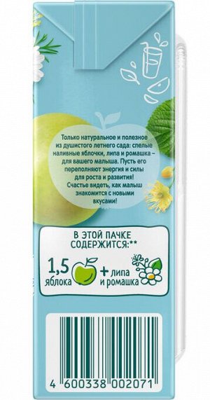 ФРУТОНЯНЯ 0,2л Напиток яблоко-липа-ромашка