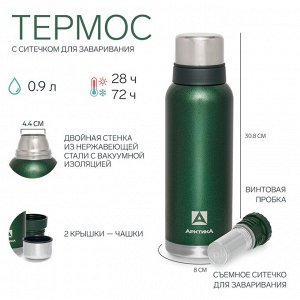 Термос "Арктика", 1.2 л, с ситечком, сохраняет тепло 32 ч, зеленый
