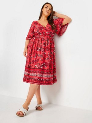 Yours Curve LIMITED COLLECTION Платье Curve с красным цветочным принтом и каймой Midaxi