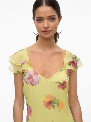 Платье макси с цветочным принтом и оборками на рукавах VERO MODA