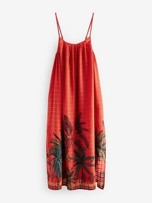 Коралловый/красный - летнее платье макси из 100% хлопка